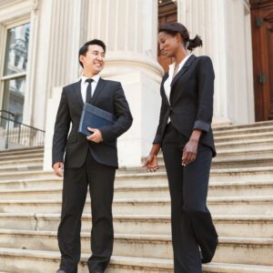 Two people on courthouse steps