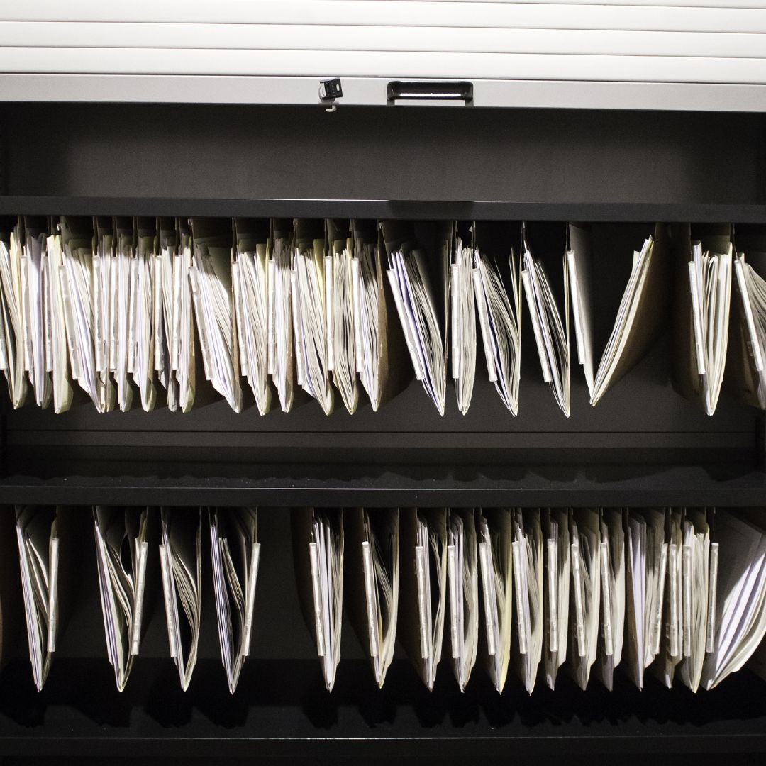 folders on shelf